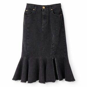 Pinko XS/38 fishtail denim skirt black gray 0308 distressed split slit raw hem